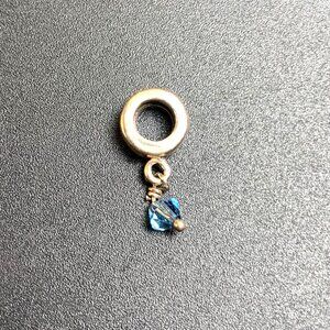 Sterling Silver 925 Slide Charm w/ Baby Blue Crystal Bead Dangle .75" Long